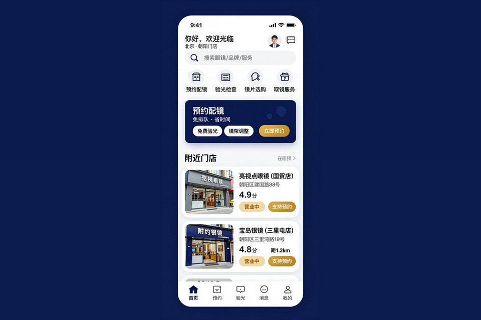 眼镜连锁店预约配镜小程序开发案例：从电话登记到在线选店选时